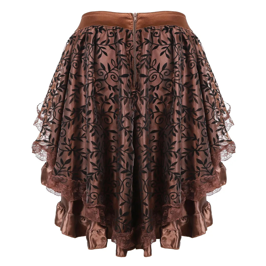 Women's Steampunk High-Low Victorian Pirate Skirt with Lace Trim