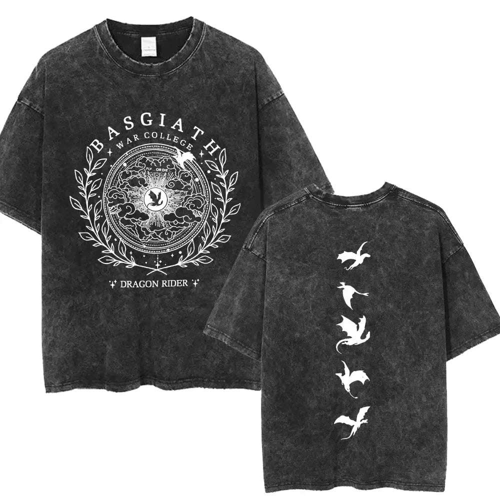 Fourth Wing Basgiath War College Double Sided Dragon Rider Vintage Unisex Shirt - Fourth Wing - H01578 Black / S