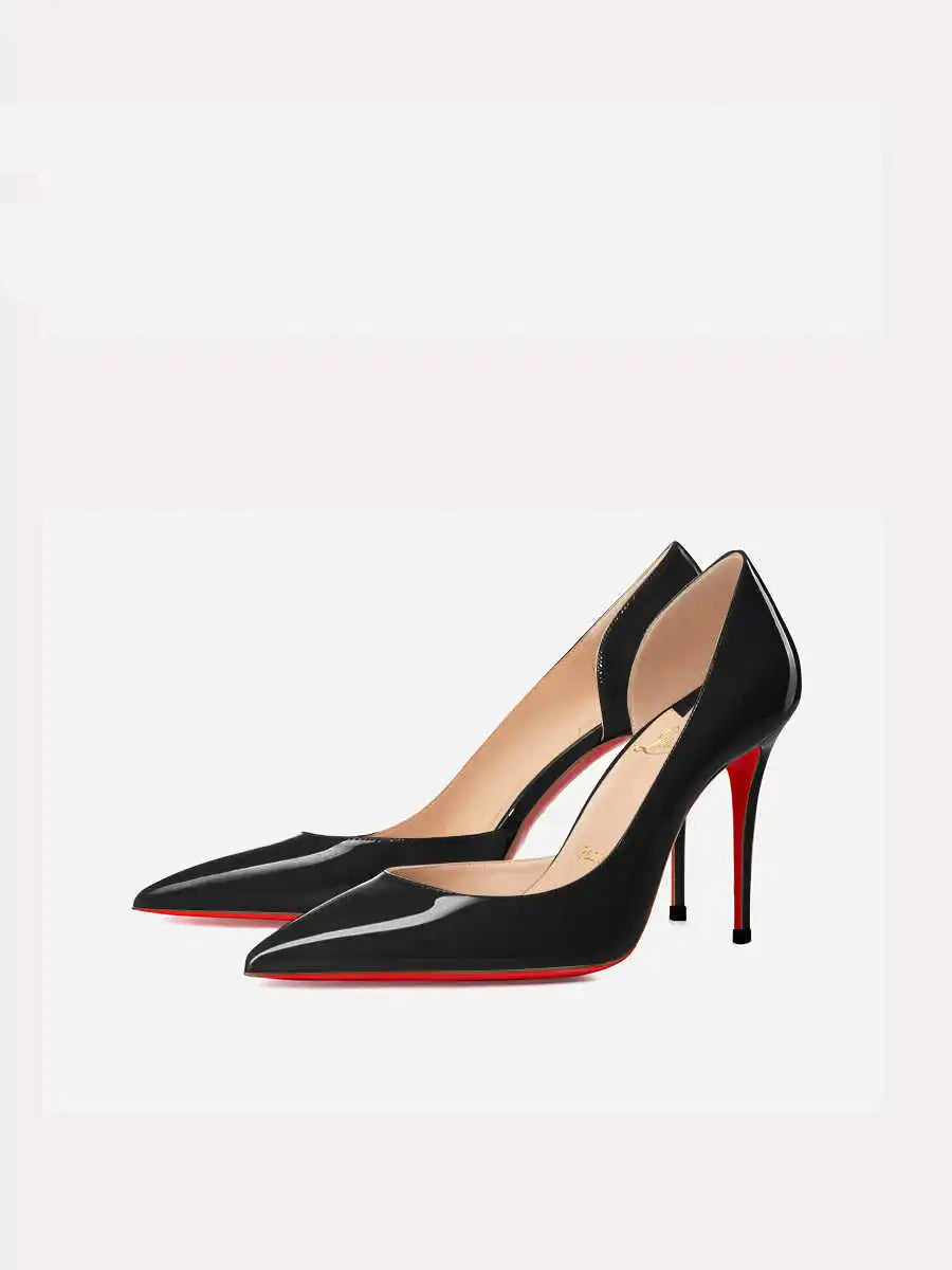 Woman's Red Sole Bottom Glossy Patent Leather Pointed Toe High Heels - Lovez Aqua© - Black 6cm / US / 35