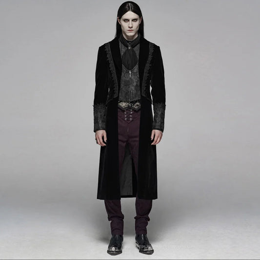 Men’s Gothic Renaissance Velvet Jacquard Slim-Fit Medium-Length Aristocrat Coat