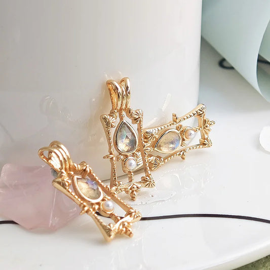 Vintage Baroque S925 Sterling Silver, Natural Labradorite & Pearl Women's Pendant Necklace