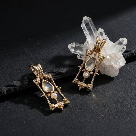 Vintage Baroque 925 Sterling Silver, Natural Labradorite & Pearl Women's Pendant Necklace