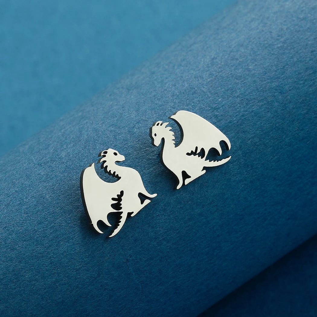 Fourth Wing Inspired Stainless Steel Mythical Dragon Unisex Stud Earrings - Lovez Aqua© -