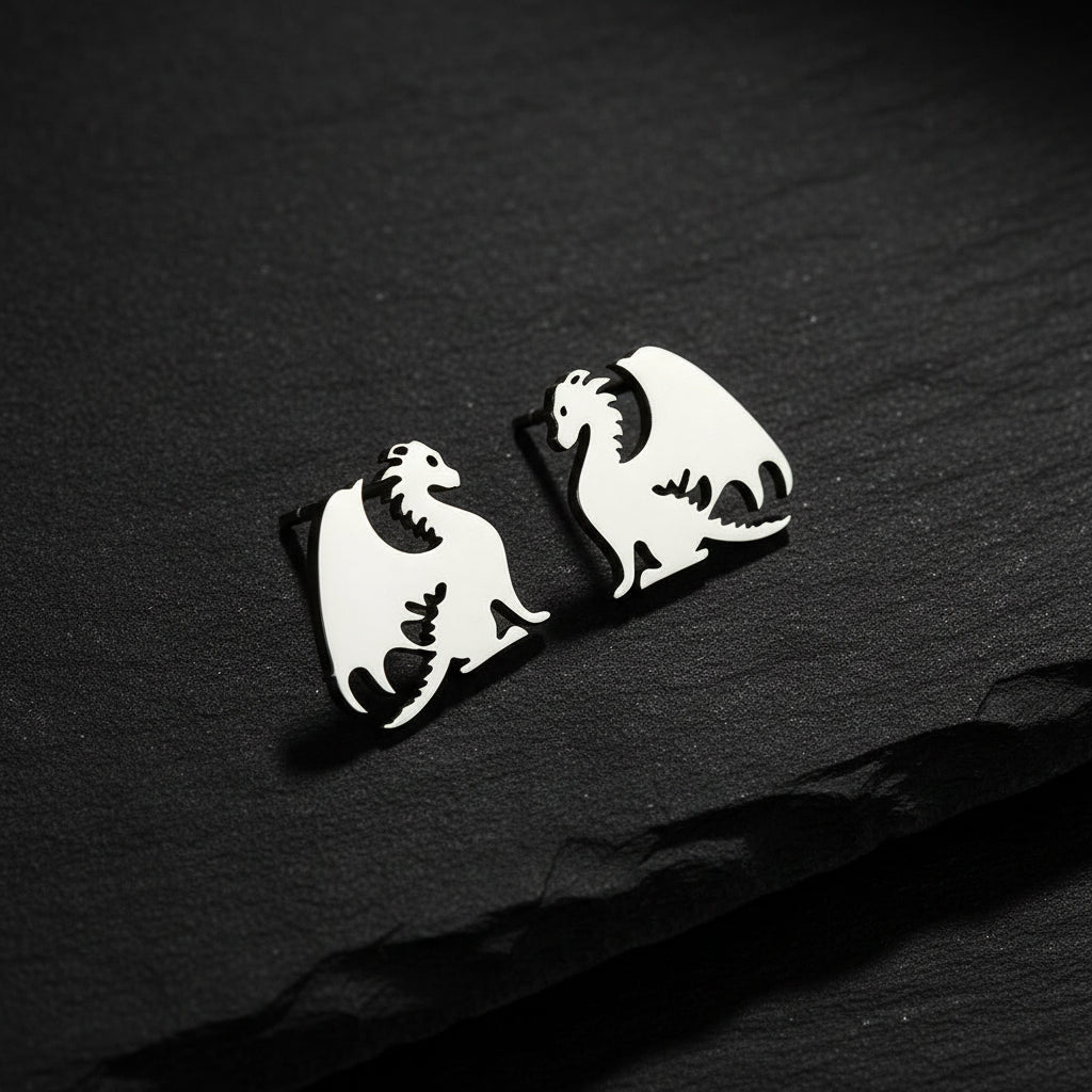 Fourth Wing Inspired Stainless Steel Mythical Dragon Unisex Stud Earrings - Lovez Aqua© -