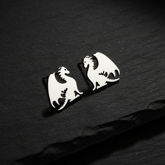 Fourth Wing Inspired Stainless Steel Mythical Dragon Unisex Stud Earrings - Lovez Aqua© -