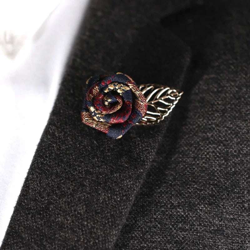 Vintage Red, Black & Gold Rose Men's Tassel Chain Suit Collar Brooch Lapel Pin - Lovez Aqua© -
