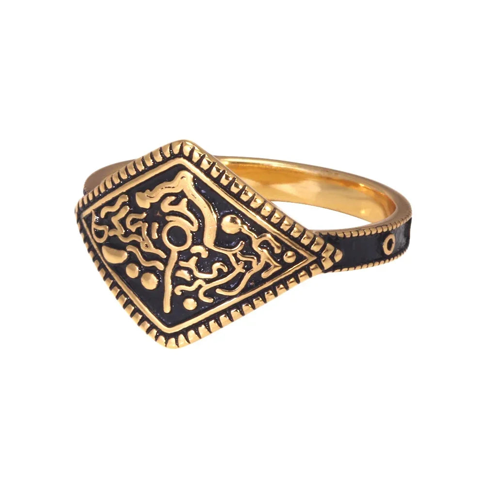 Dark Souls Game Series Ring of Favor 925 Sterling Silver Retro Gold Plated Ring - Lovez Aqua© -