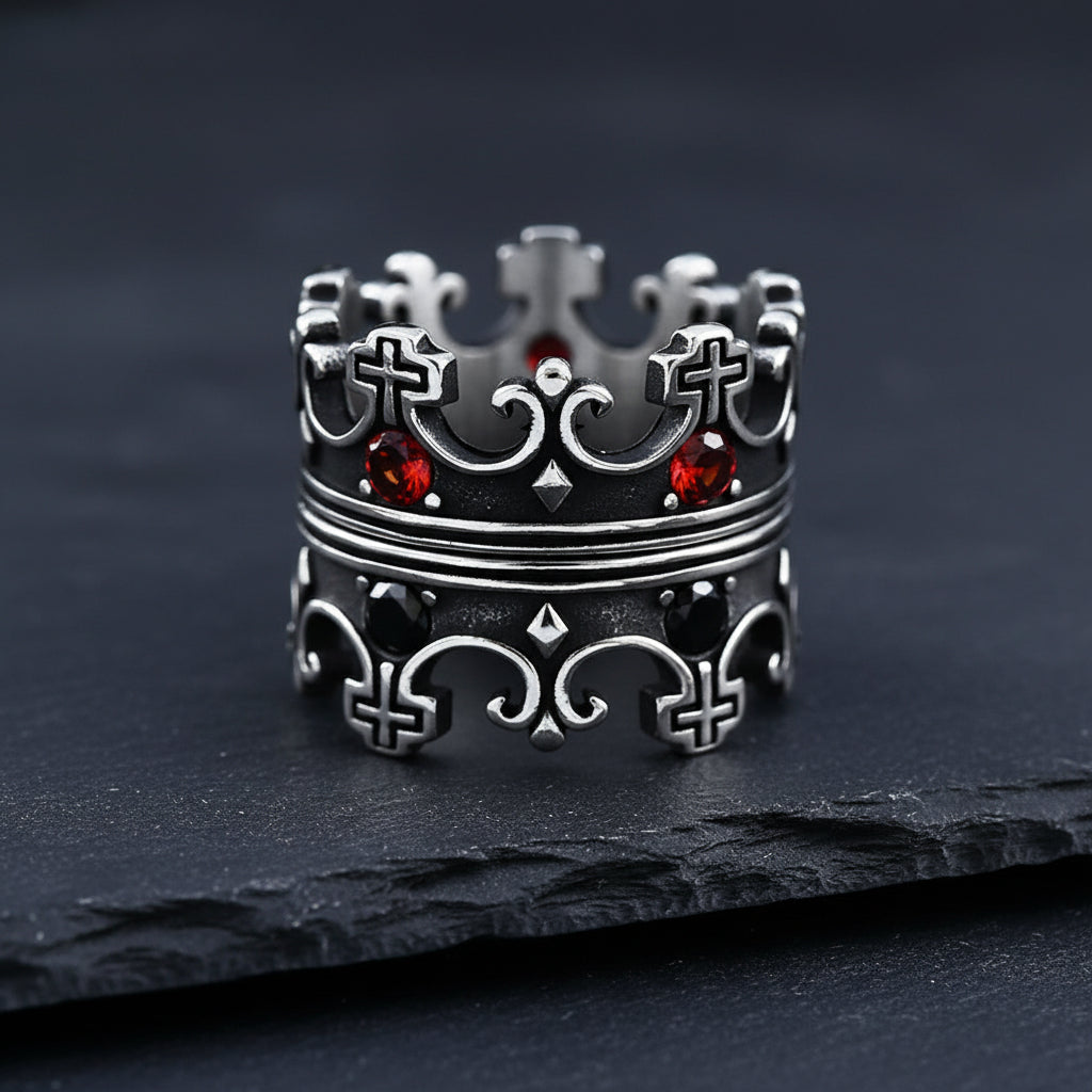 Men’s Gothic Cross Crown Ring | Dark Fantasy Royal Jewelry