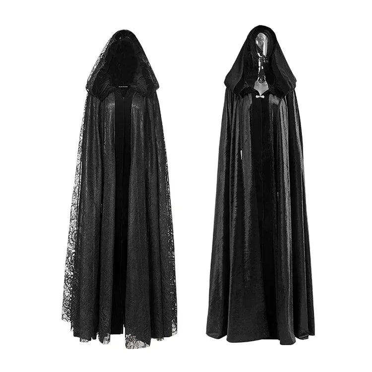 Victorian Gothic Floral Lace Hooded Cloak – Dark Fantasy Witch Medieval Cape