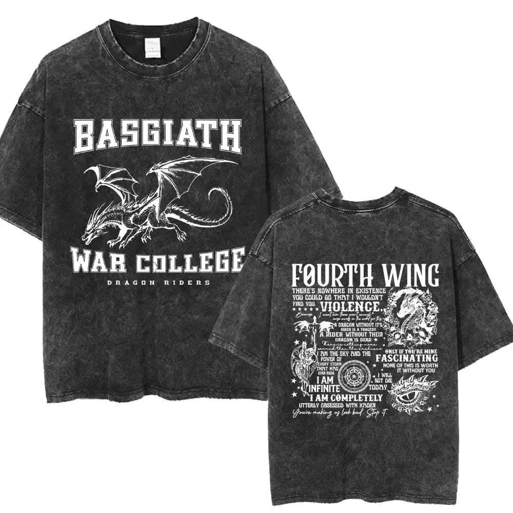 Fourth Wing Basgiath War College Double Sided Dragon Rider Vintage Unisex Shirt - Fourth Wing - H01573 Black / S