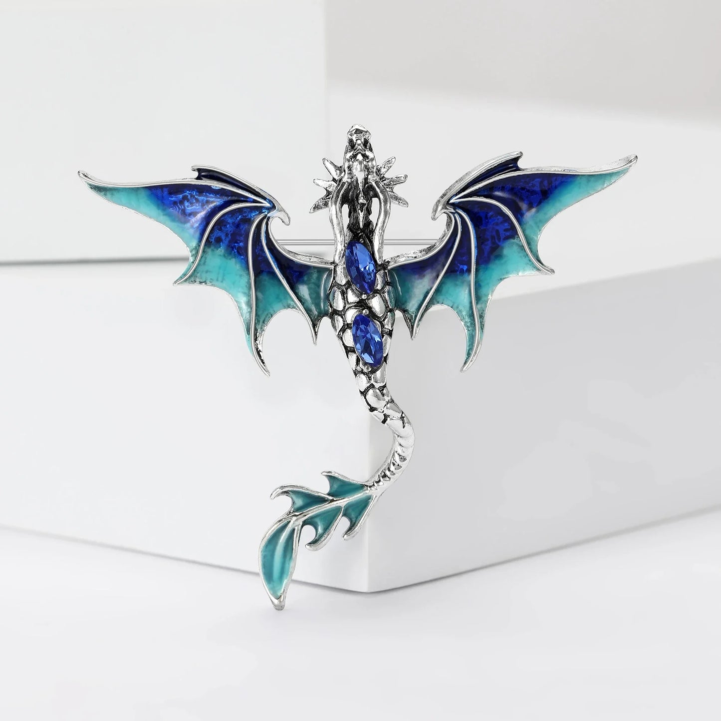 Mythical Flying Dragon Enamel & Rhinestone Colorful Unisex Brooch Pin - Lovez Aqua© -