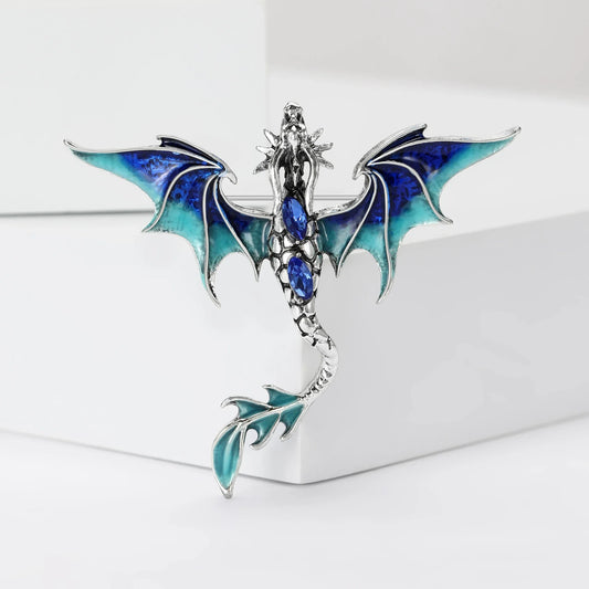 Mythical Flying Dragon Enamel & Rhinestone Colorful Unisex Brooch Pin - Lovez Aqua© -