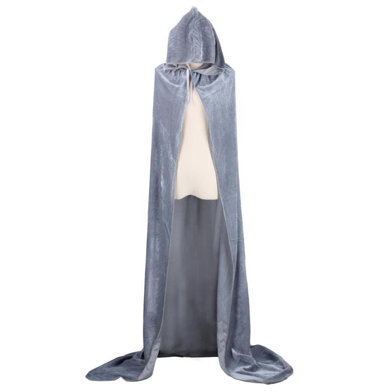 Medieval Renaissance Velvet Long Floor Length Hooded Unisex Cloak with Tie
