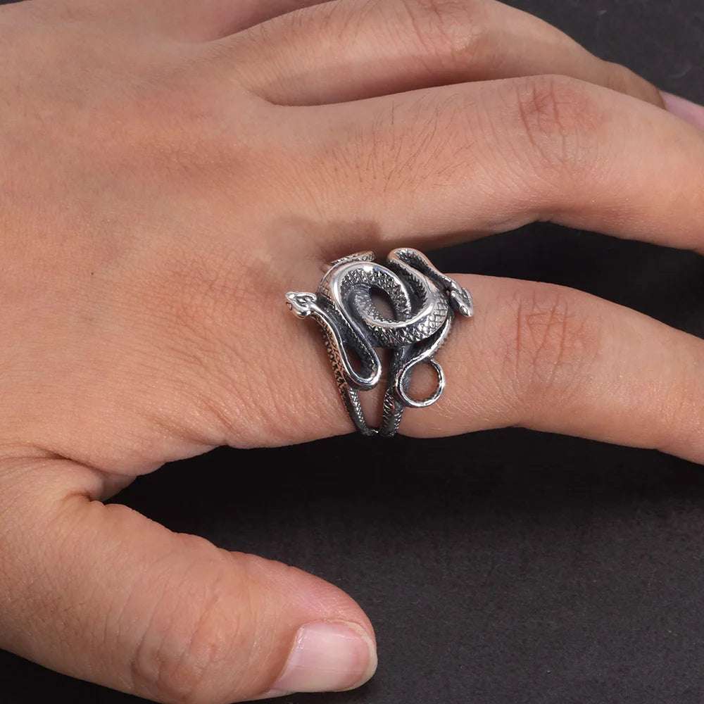 S925 Sterling Silver Harry Potter Slytherin Snake Unisex Punk Ring - Harry Potter -