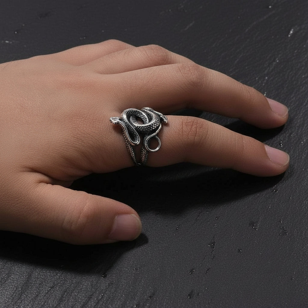 S925 Sterling Silver Harry Potter Slytherin Snake Unisex Punk Ring - Harry Potter -