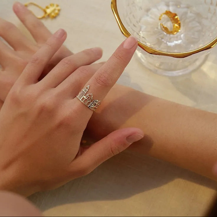 S925 Sterling Silver Hollow Out Venice Bridge City Architecture Women's Ring - Lovez Aqua© -