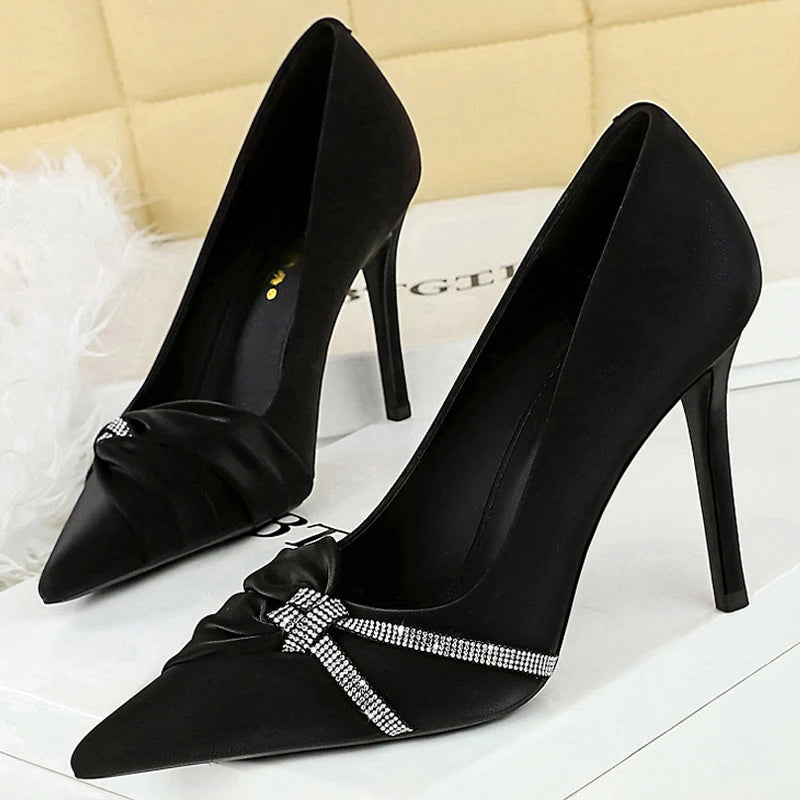Luxury Rhinestone Bow Pointed Toe Women's Stiletto High Heels