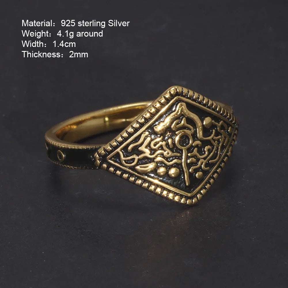 Dark Souls Game Series Ring of Favor 925 Sterling Silver Retro Gold Plated Ring - Lovez Aqua© -