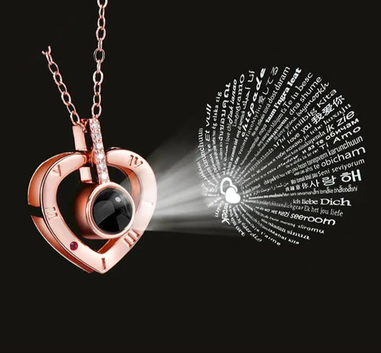 Romantic Love Heart Necklace 100 Languages I Love You Projection Necklace - Lovez Aqua© -
