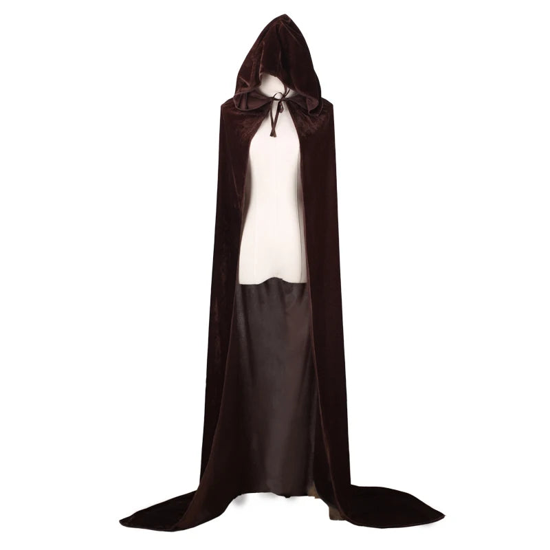 Medieval Renaissance Velvet Long Floor Length Hooded Unisex Cloak with Tie