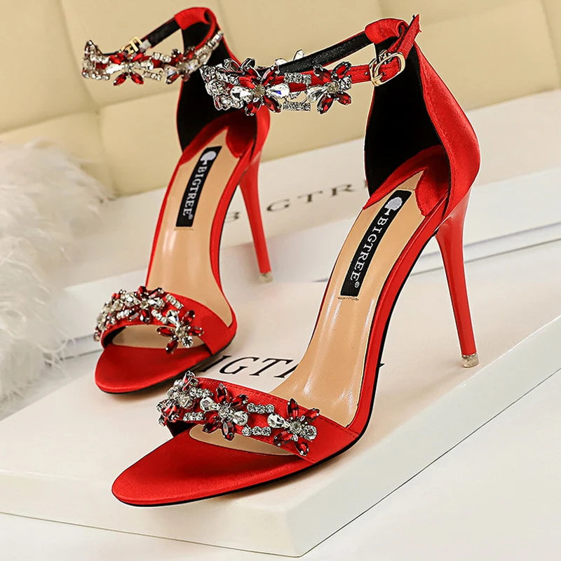 Women's Luxury Open Toe High Heel Sandals with Rhinestone Embellishments
