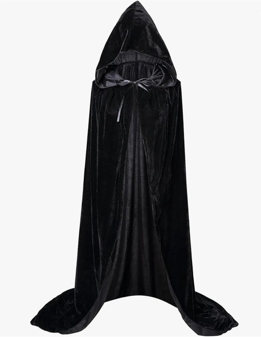 Medieval Renaissance Velvet Long Floor Length Hooded Unisex Cloak with Tie