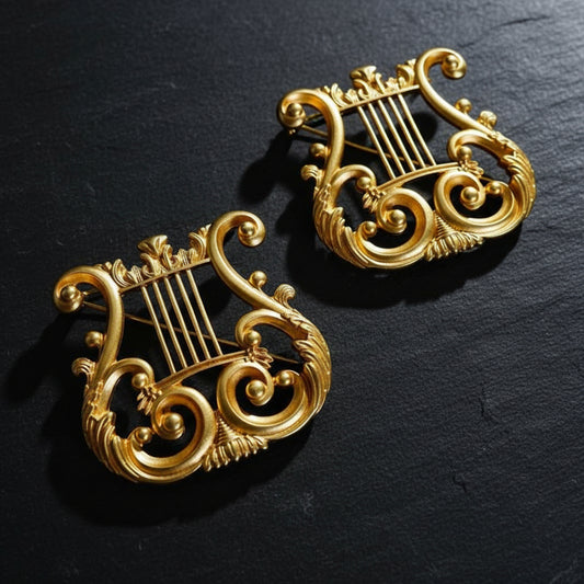 Vintage Golden Harp Antique Musical Instrument Lapel Brooch Pin
