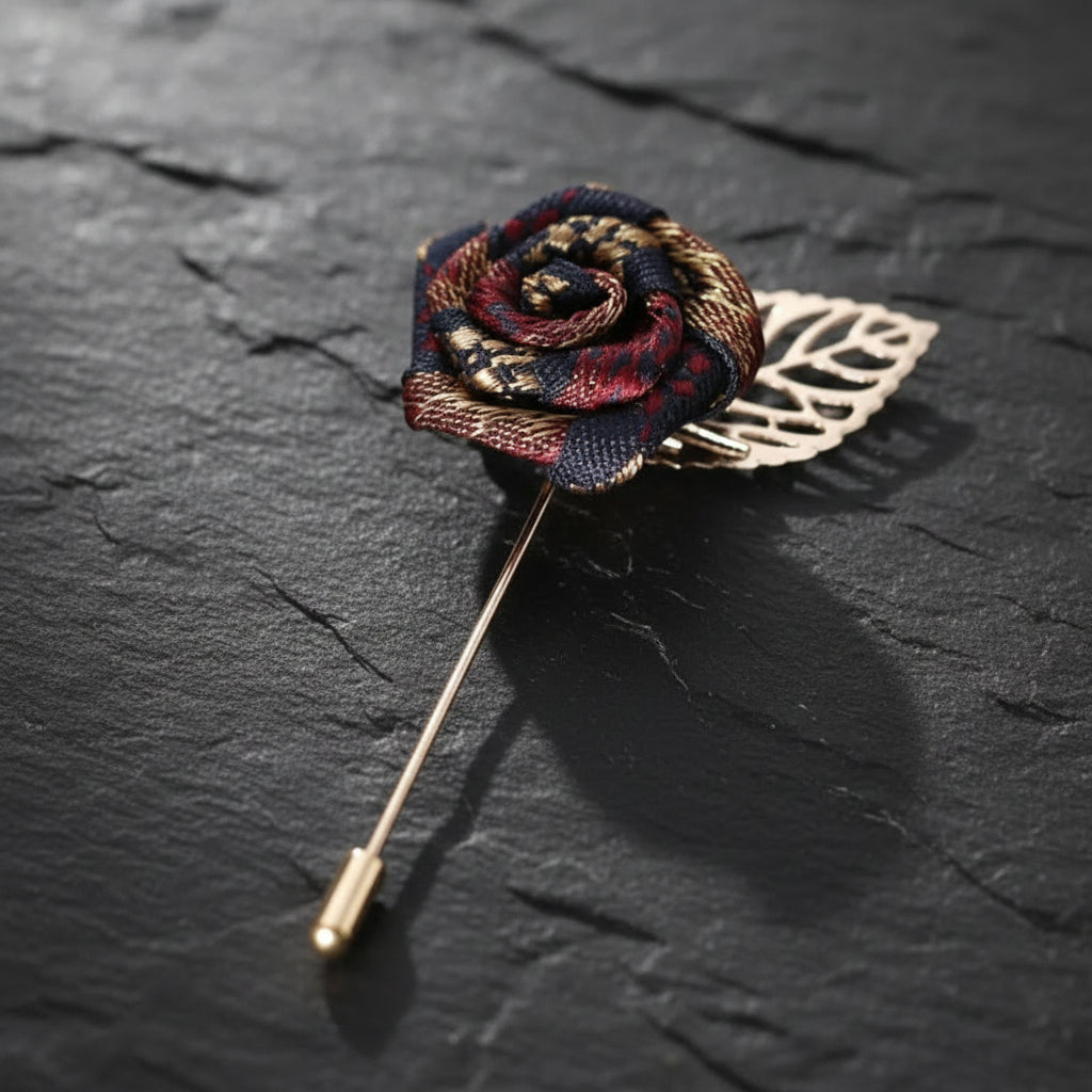 Vintage Red, Black & Gold Rose Men's Tassel Chain Suit Collar Brooch Lapel Pin - Lovez Aqua© - 3