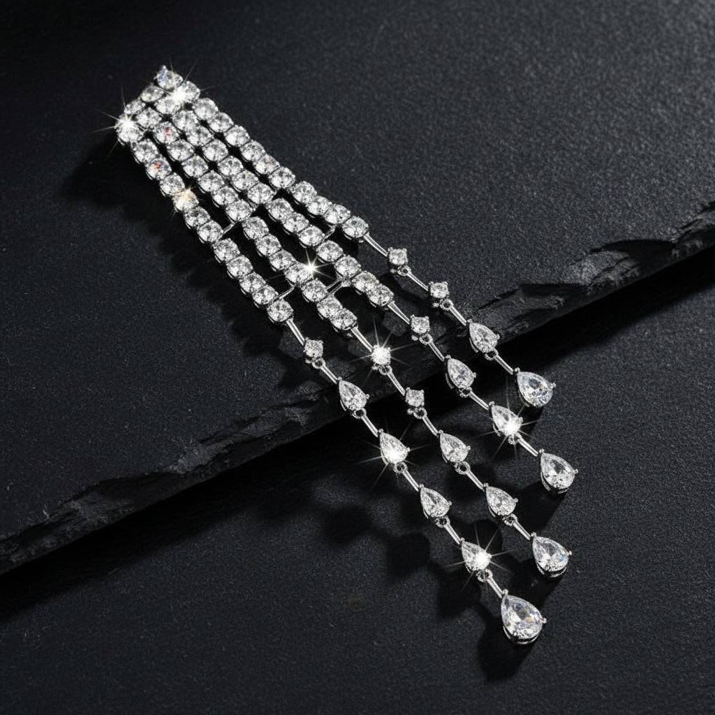 Exquisite Women's Crystal Shoulder Chain Long Tassel Brooch