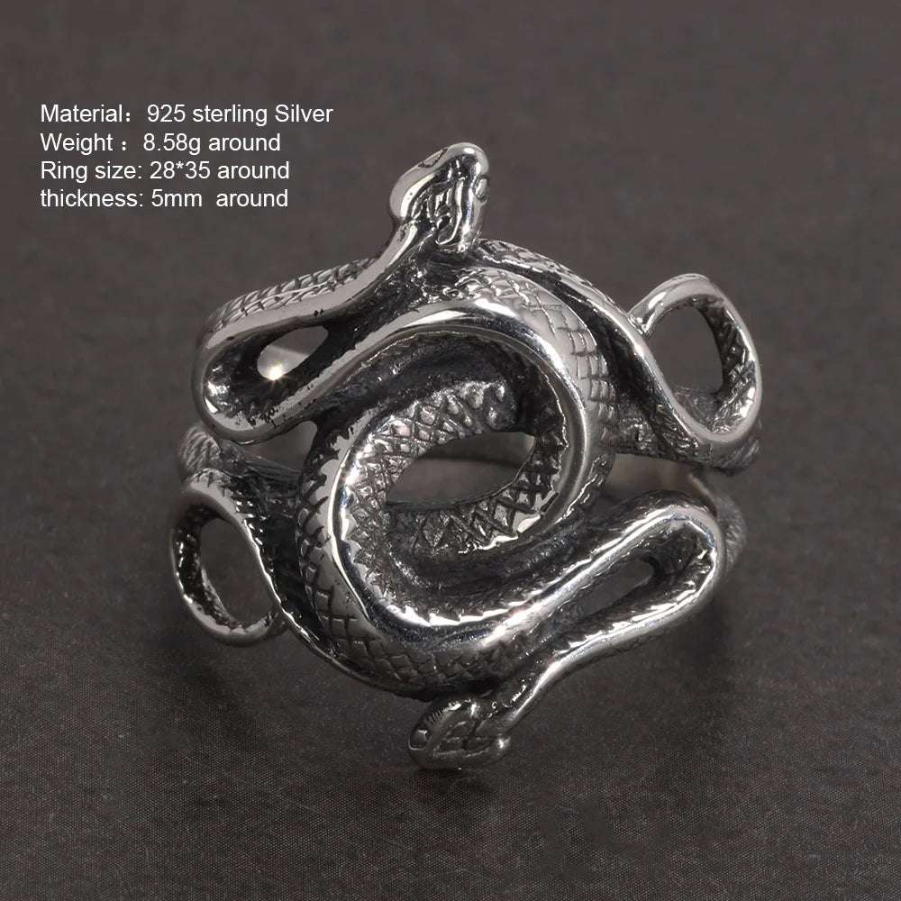 S925 Sterling Silver Harry Potter Slytherin Snake Unisex Punk Ring - Harry Potter -