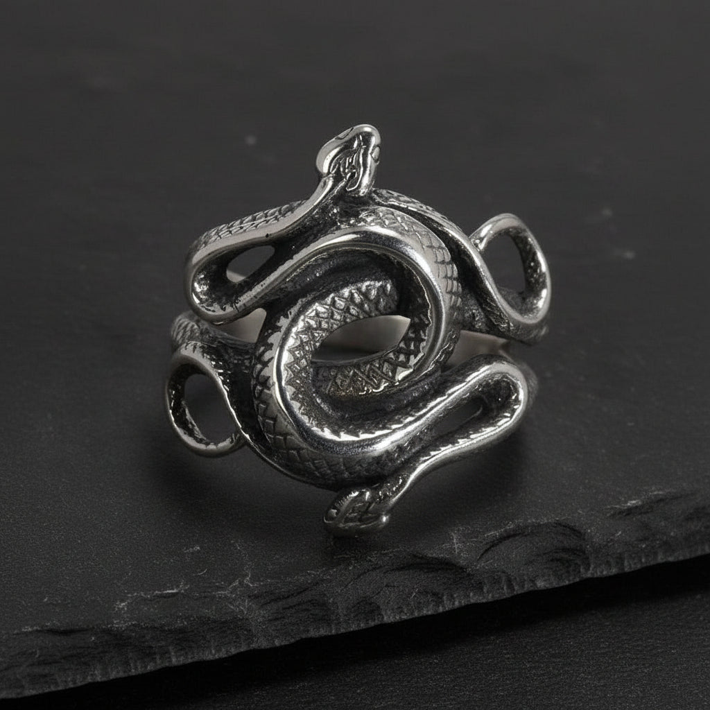 S925 Sterling Silver Harry Potter Slytherin Snake Unisex Punk Ring - Harry Potter -