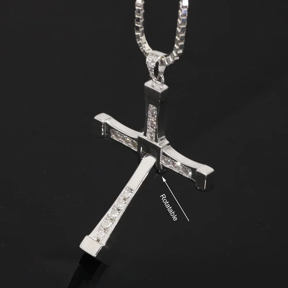 Fast & Furious Dominic Toretto 925 Sterling Silver Rotatable Cross Necklace - Lovez Aqua© -