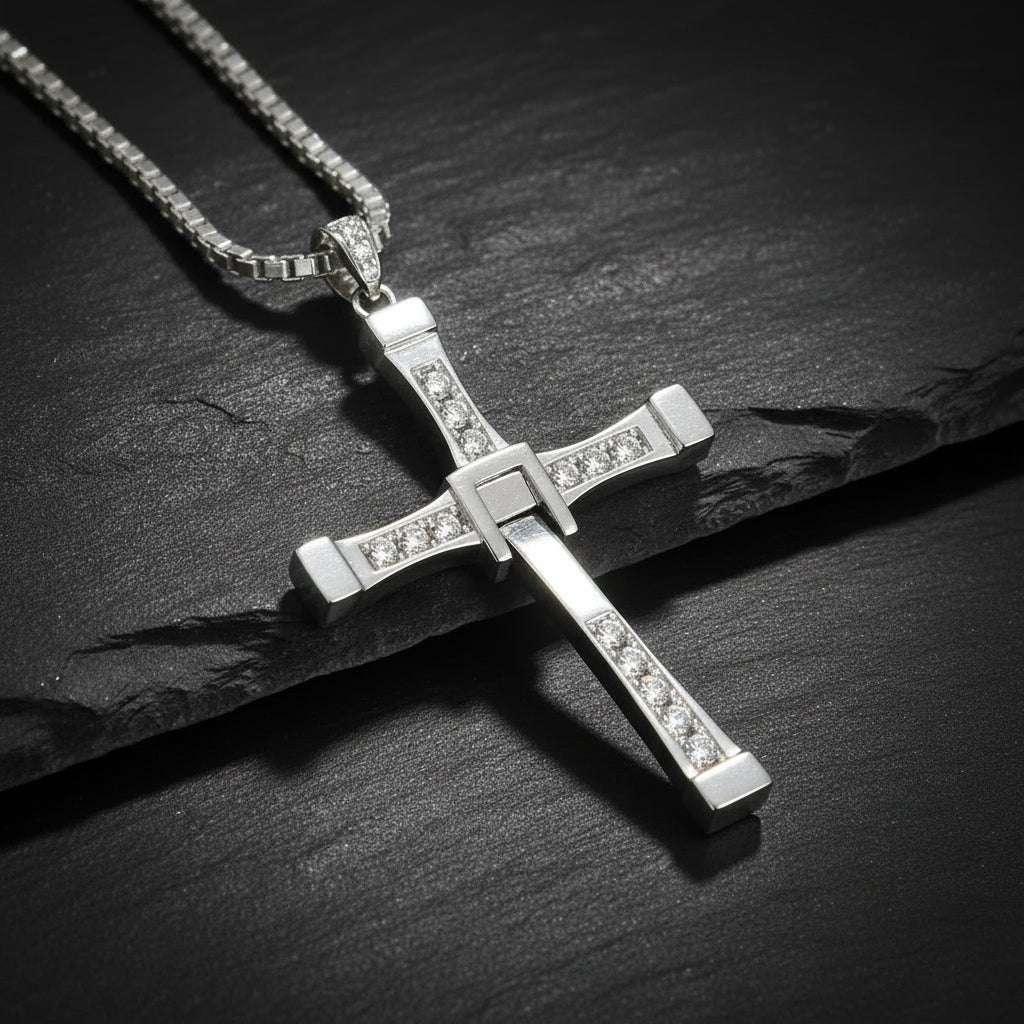 Fast & Furious Dominic Toretto 925 Sterling Silver Rotatable Cross Necklace - Lovez Aqua© -
