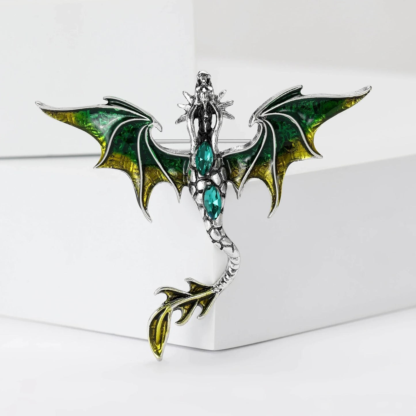 Mythical Flying Dragon Enamel & Rhinestone Colorful Unisex Brooch Pin - Lovez Aqua© -