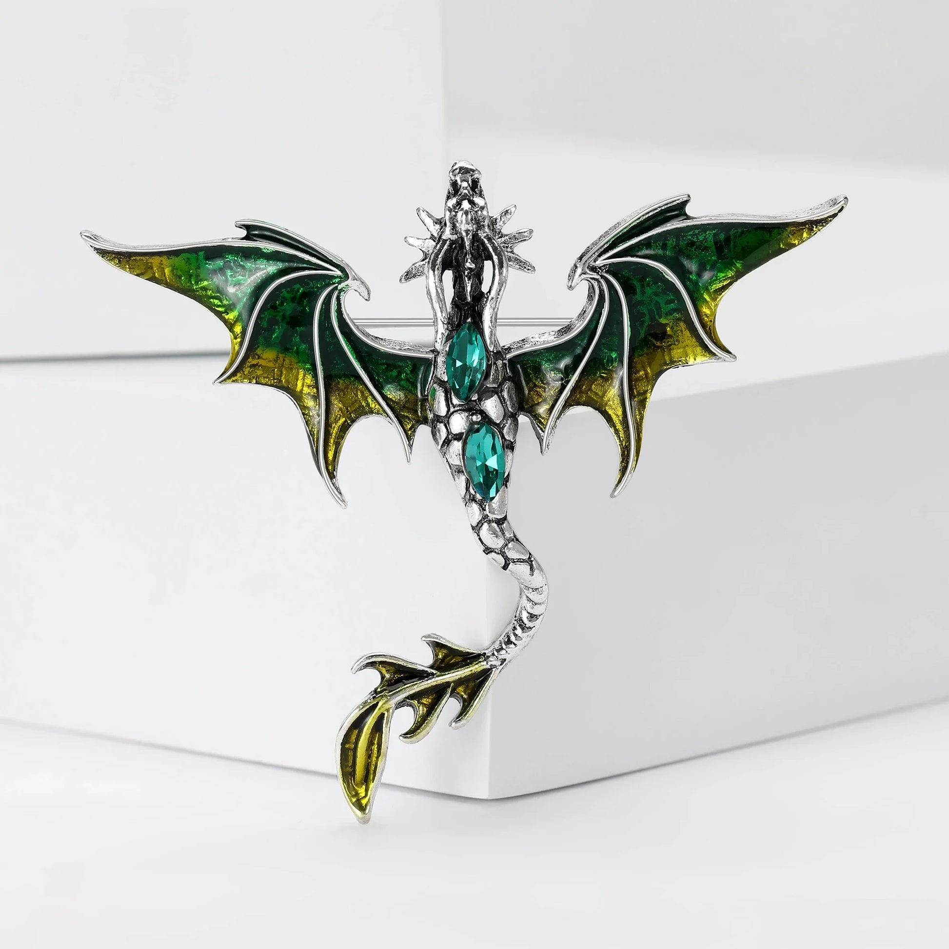 Mythical Flying Dragon Enamel & Rhinestone Colorful Unisex Brooch Pin - Lovez Aqua© -