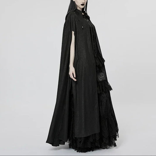 Women's Gothic Renaissance Embroidered Cloak with Crystal & Pointed Lapel Collar