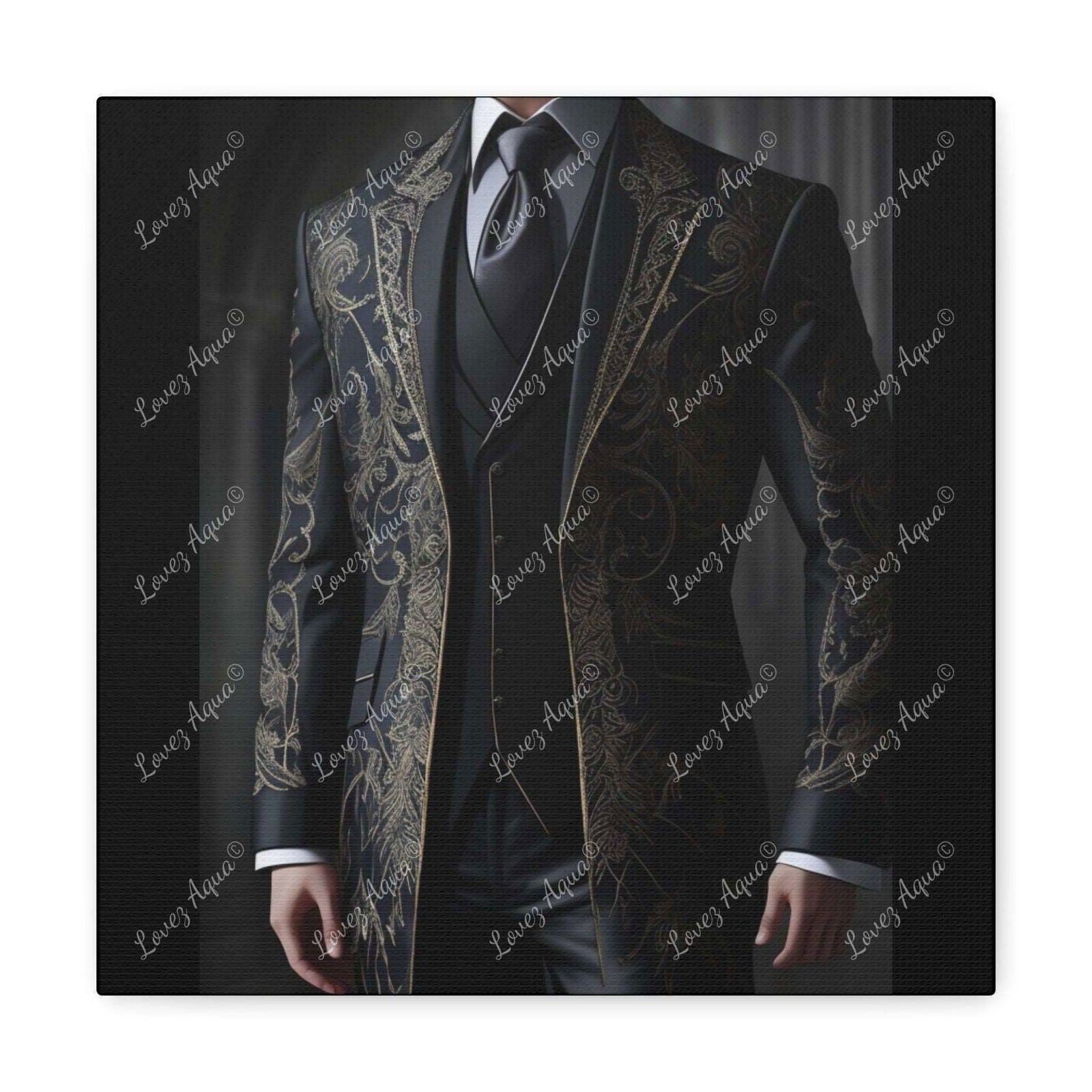 "Sartorial Splendor" Luxurious Men's Gold Lace Suit Acrylic Fashion Painting - Lovez Aqua© - Lovez Aqua© - 12″ x 12″ / 1.25"
