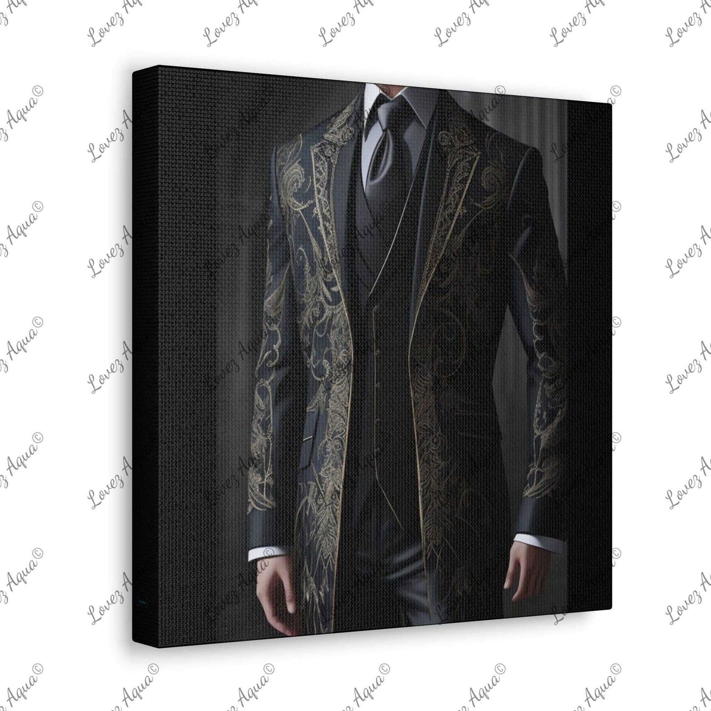 "Sartorial Splendor" Luxurious Men's Gold Lace Suit Acrylic Fashion Painting - Lovez Aqua© - Lovez Aqua© -