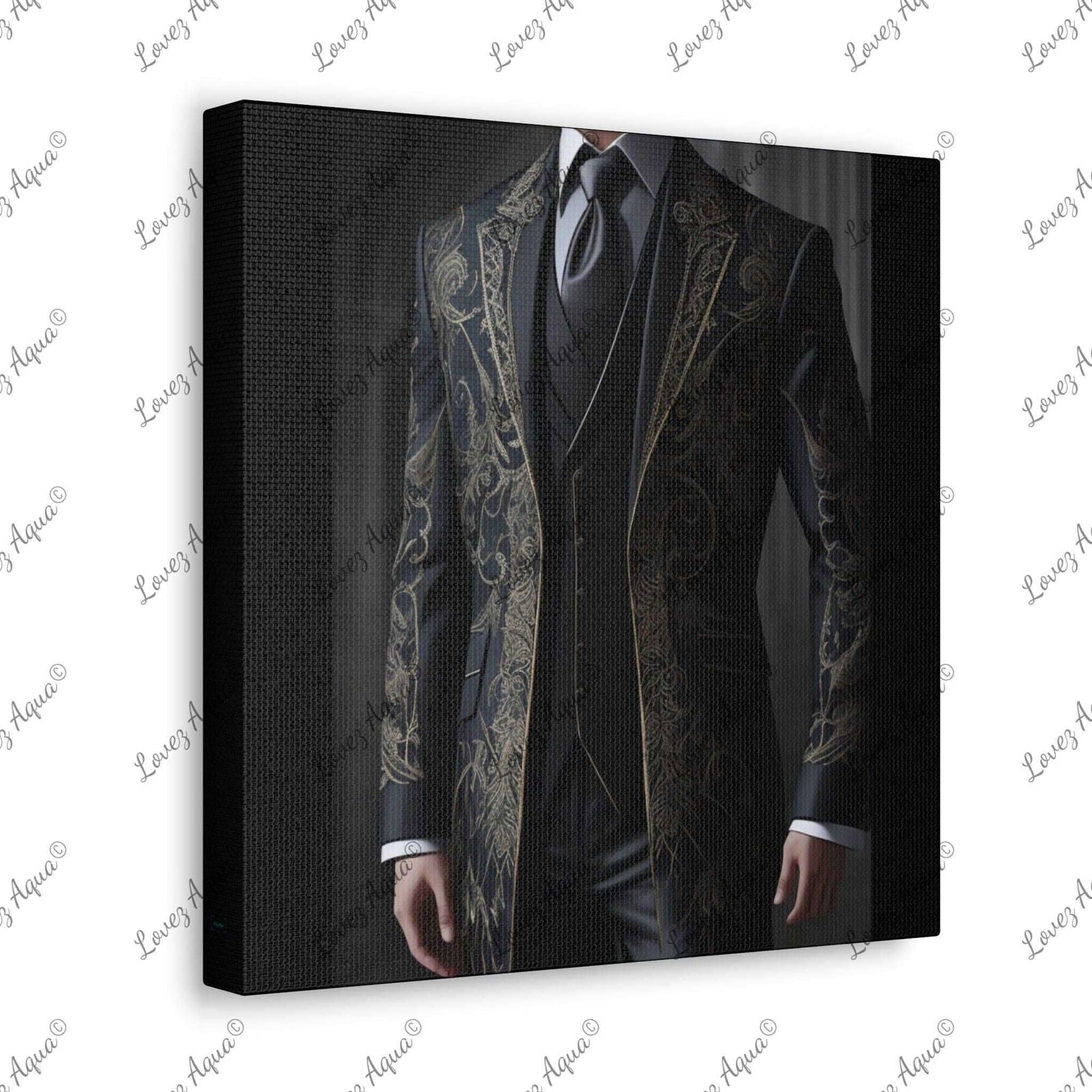 "Sartorial Splendor" Luxurious Men's Gold Lace Suit Acrylic Fashion Painting - Lovez Aqua© - Lovez Aqua© -