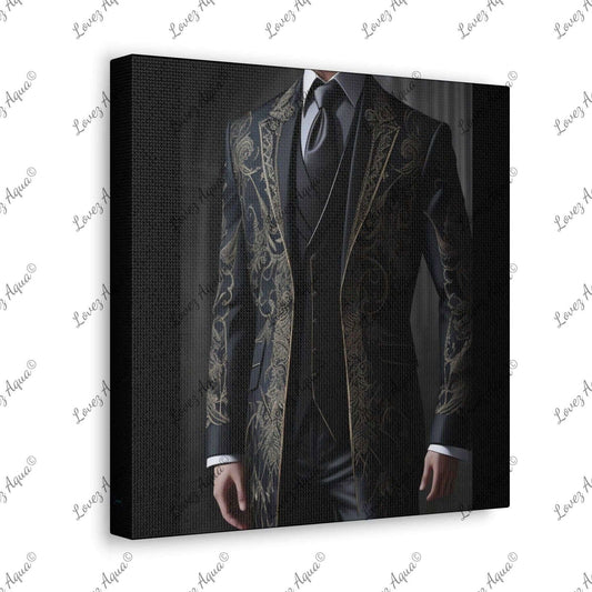"Sartorial Splendor" Luxurious Men's Gold Lace Suit Acrylic Fashion Painting - Lovez Aqua© - Lovez Aqua© -