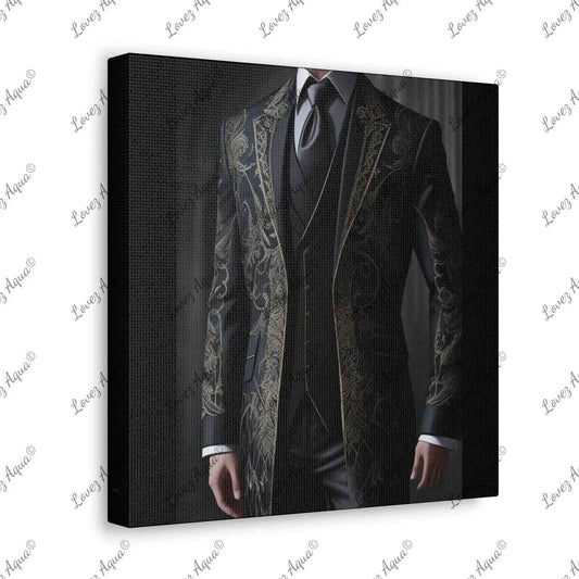 "Sartorial Splendor" Luxurious Men's Gold Lace Suit Acrylic Fashion Painting - Lovez Aqua©