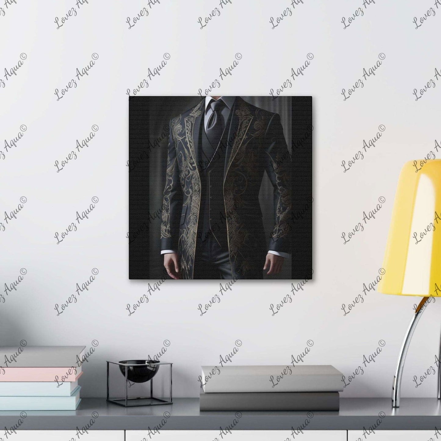 "Sartorial Splendor" Luxurious Men's Gold Lace Suit Acrylic Fashion Painting - Lovez Aqua© - Lovez Aqua© -