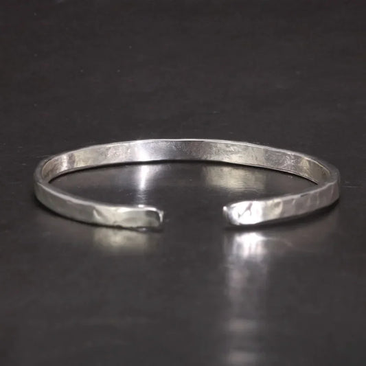 Men's S925 Sterling Silver Hammered Polished Cuff Bangle