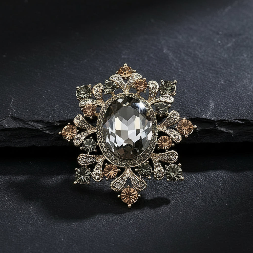 Women's Vintage Palace Style Floral Gemstone Embellished Baroque Brooch Pin