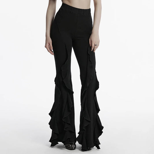 Women's Gothic Vintage Ruffle Flared High Waist Fishtail Black Pants