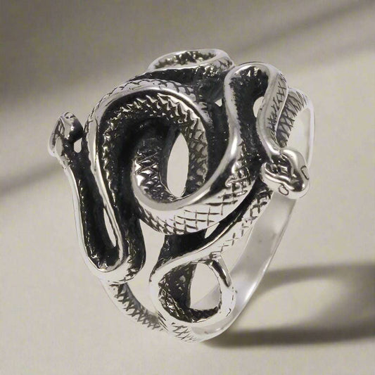 S925 Sterling Silver Harry Potter Slytherin Snake Unisex Punk Ring - Harry Potter -