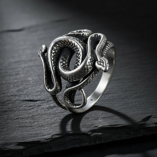 S925 Sterling Silver Harry Potter Slytherin Snake Unisex Punk Ring - Harry Potter -
