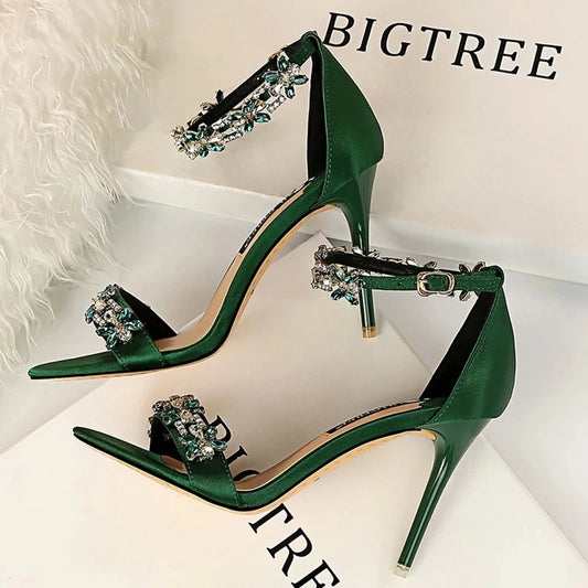 Women's Luxury Open Toe High Heel Sandals with Rhinestone Embellishments
