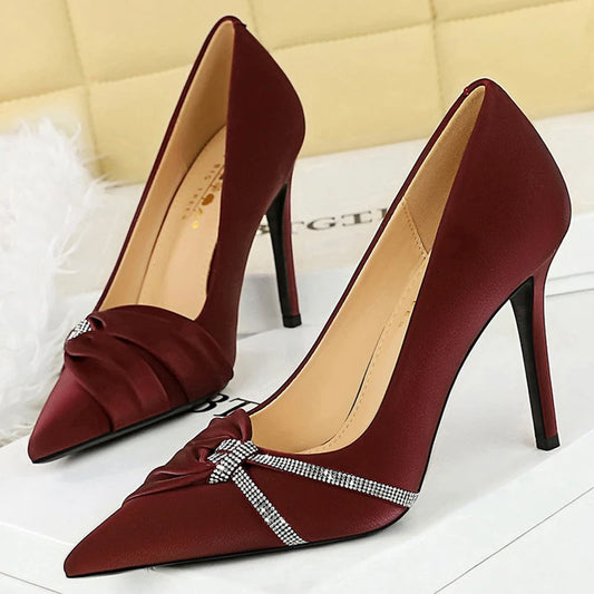 Luxury Rhinestone Bow Pointed Toe Women's Stiletto High Heels