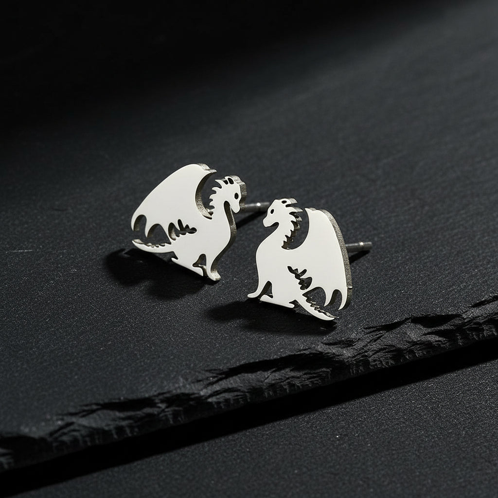 Fourth Wing Inspired Stainless Steel Mythical Dragon Unisex Stud Earrings - Lovez Aqua© -